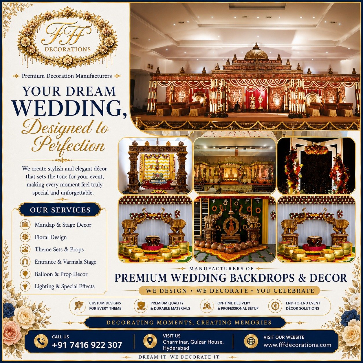 Luxury Wedding Stage Decoration Prop Manufacturer Hyderabad